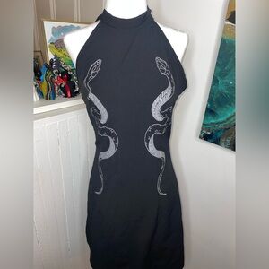 Black Halter Dress with Snake Design